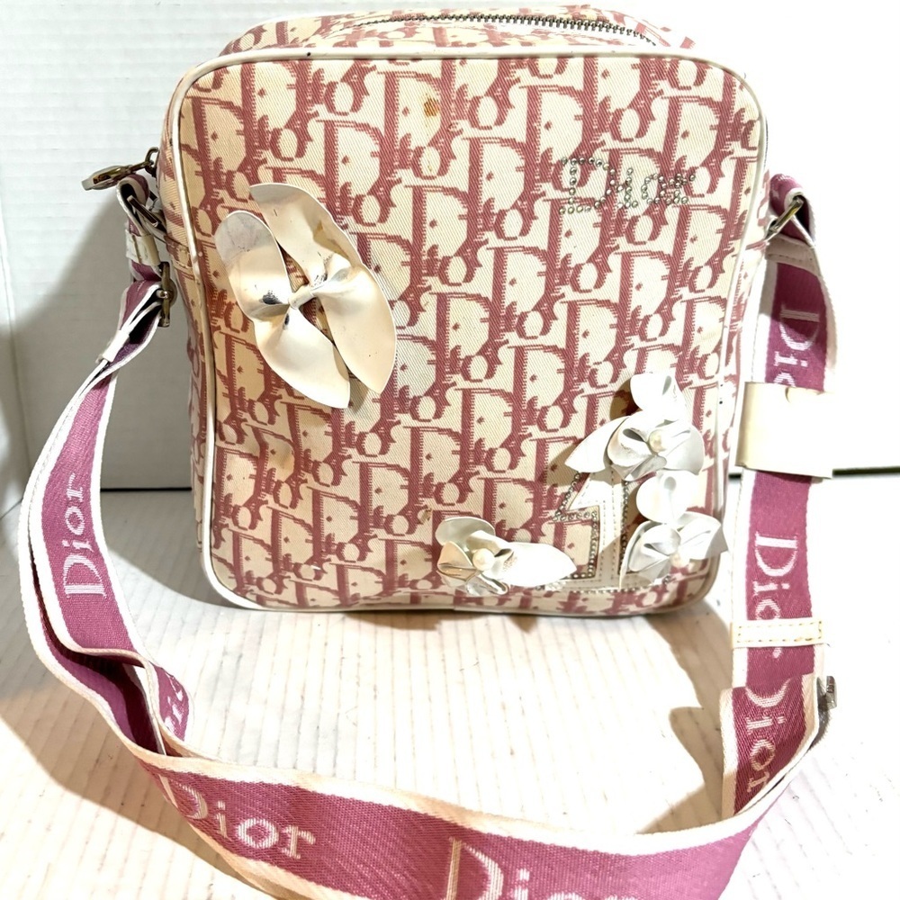 Christian Dior trotter canvas flower Pink and Cream Crossbody Bag